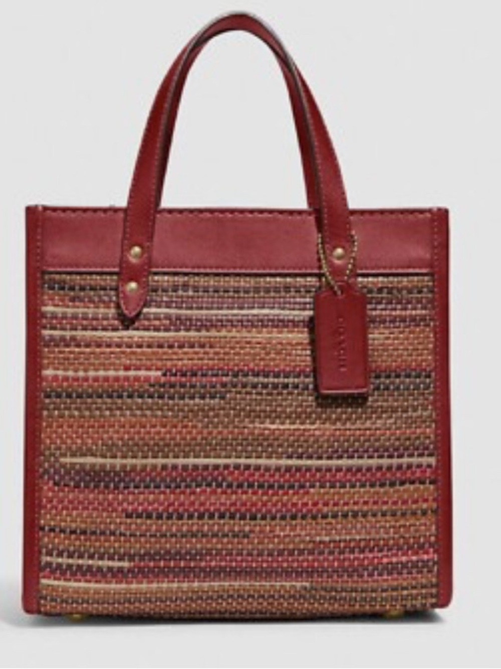 Coach Red Leather-Trim Up-Woven Stripe Tote